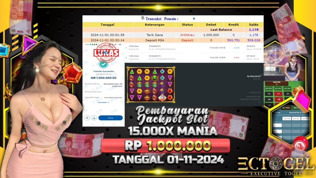 BUKTI JACKPOT SLOT 15.000X MANIA TERPERCAYA DI INDONESIA TGL 01-11-2024