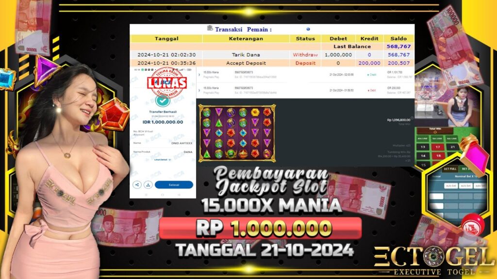 BUKTI JACKPOT SLOT 15.000X MANIA TERPERCAYA DI INDONESIA TGL 21-10-2024