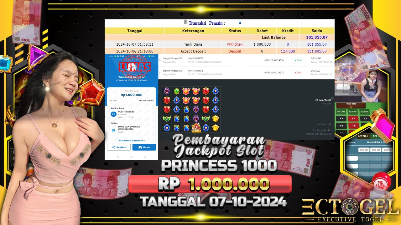 BUKTI JACKPOT SLOT STARLIGHT PRINCESS 1000 TERPERCAYA DI INDONESIA TGL 07-10-2024