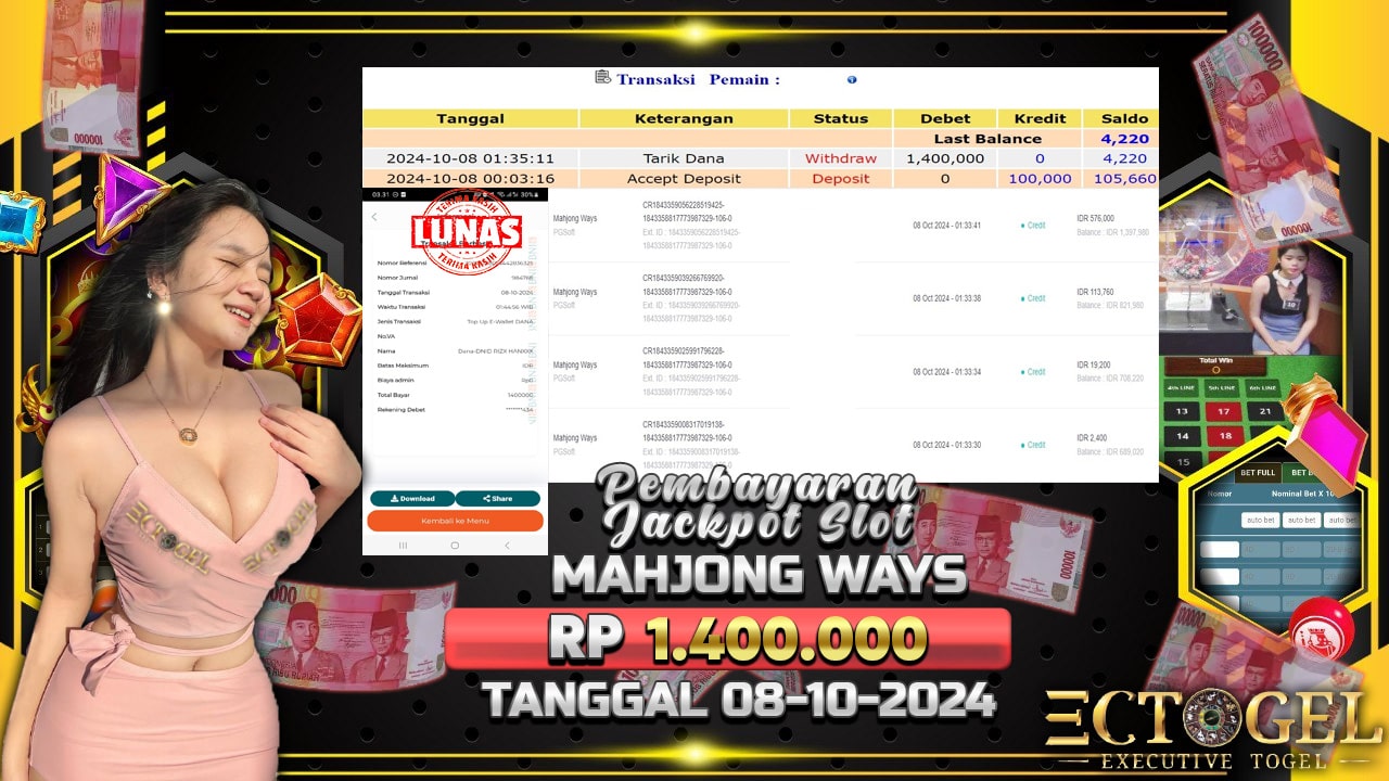 BUKTI JACKPOT SLOT MAHJONG WAYS TERPERCAYA DI INDONESIA TGL 08-10-2024