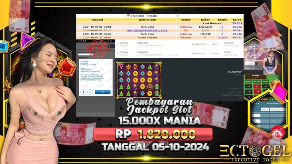 BUKTI JACKPOT SLOT 15.000X MANIA TERPERCAYA DI INDONESIA TGL 05-10-2024