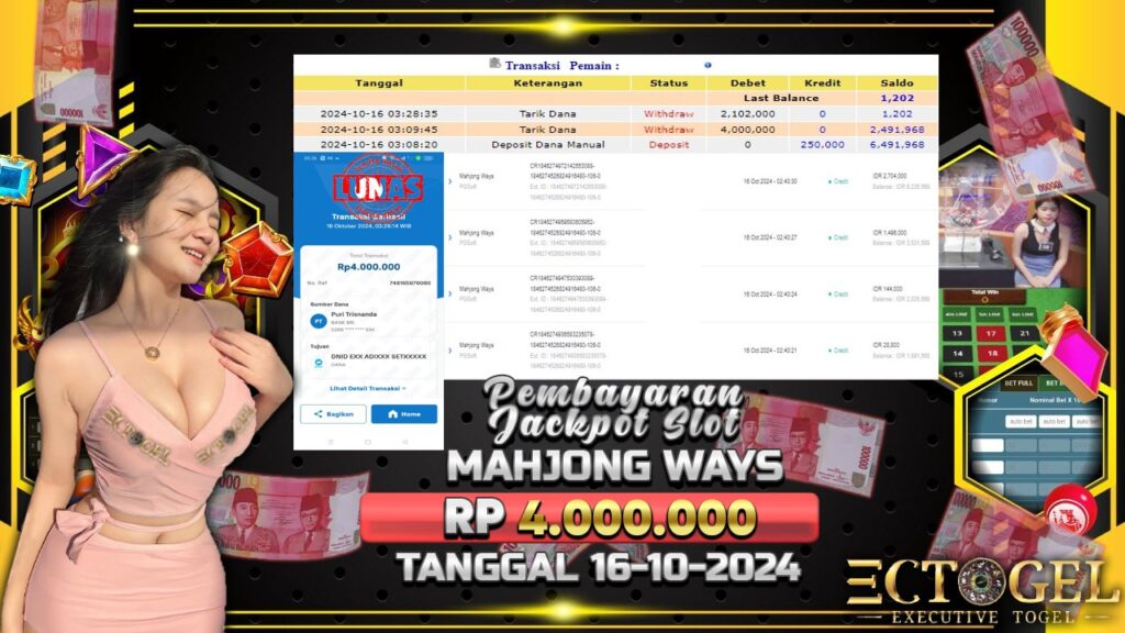 BUKTI JACKPOT SLOT MAHJONG WAYS TERPERCAYA DI INDONESIA TGL 16-10-2024