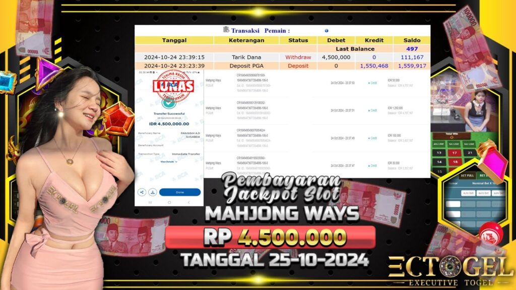 BUKTI JACKPOT SLOT MAHJONG WAYS TERPERCAYA DI INDONESIA TGL 25-10-2024