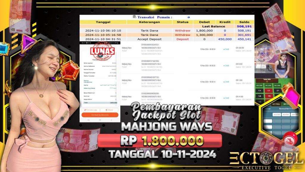 BUKTI JACKPOT SLOT MAHJONG WAYS TERPERCAYA DI INDONESIA TGL 10-11-2024