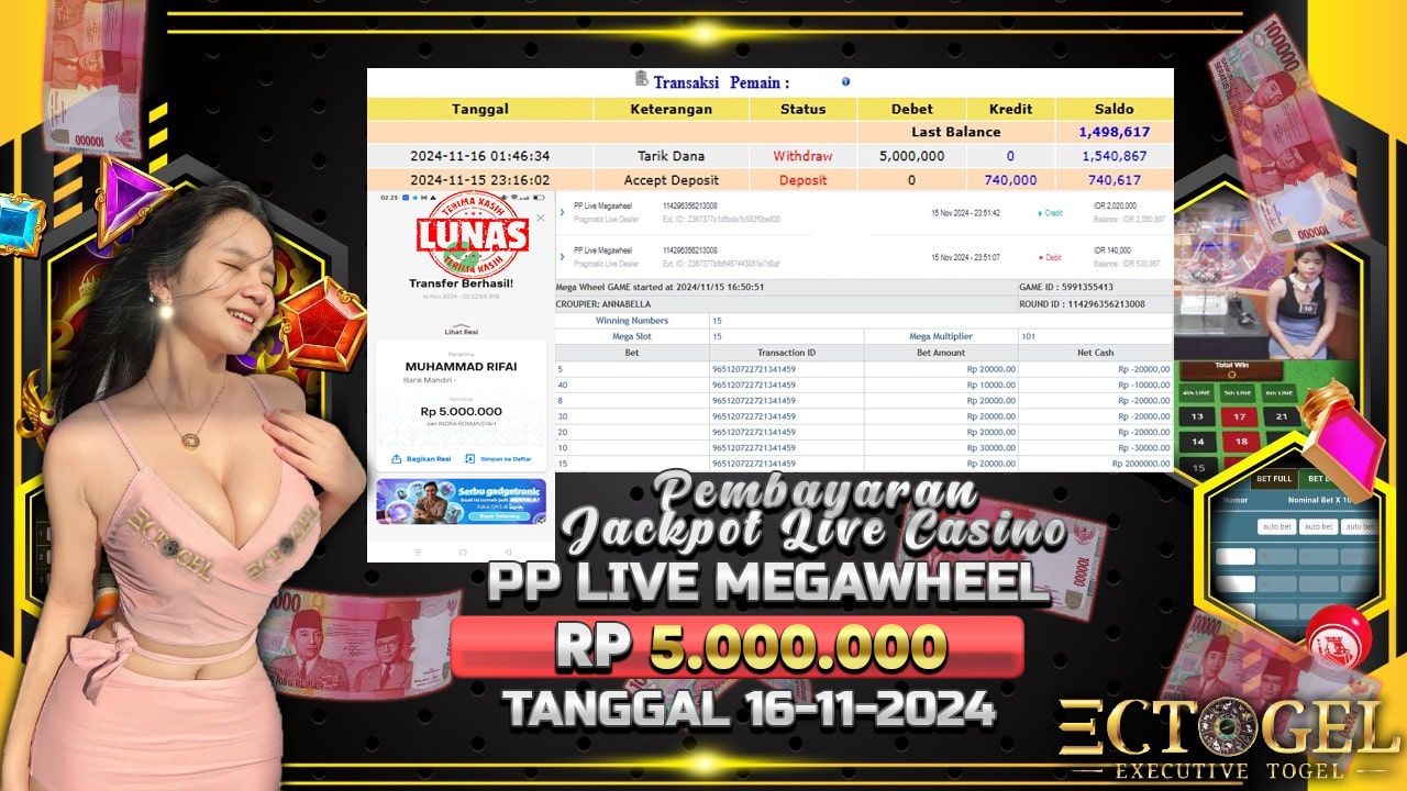 BUKTI JACKPOT PP LIVE MEGAWHEEL TERPERCAYA DI INDONESIA TGL 16-11-2024