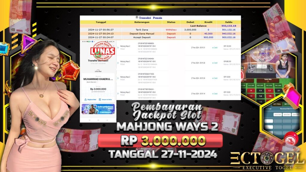 BUKTI JACKPOT SLOT MAHJONG WAYS 2 TERPERCAYA DI INDONESIA TGL 27-11-2024