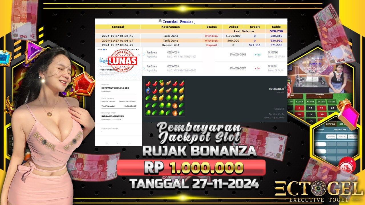 BUKTI JACKPOT SLOT RUJAK BONANZA TERPERCAYA DI INDONESIA TGL 27-11-2024