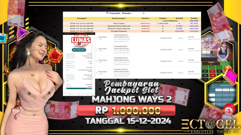 BUKTI JACKPOT SLOT MAHJONG WAYS 2 TERPERCAYA DI INDONESIA TGL 15-12-2024