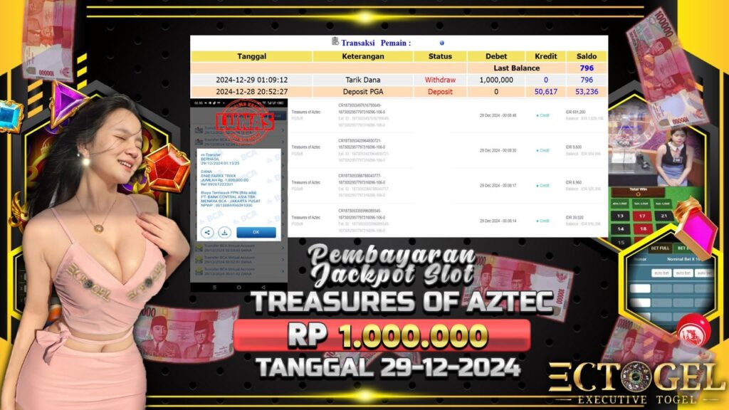 BUKTI JACKPOT SLOT TREASURES OF AZTEC TERPERCAYA DI INDONESIA TGL 29-12-2024