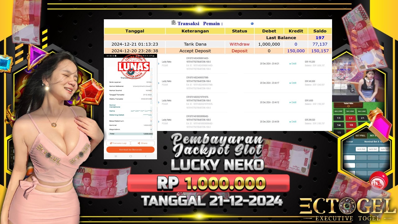 BUKTI JACKPOT SLOT LUCKY NEKO TERPERCAYA DI INDONESIA TGL 21-12-2024