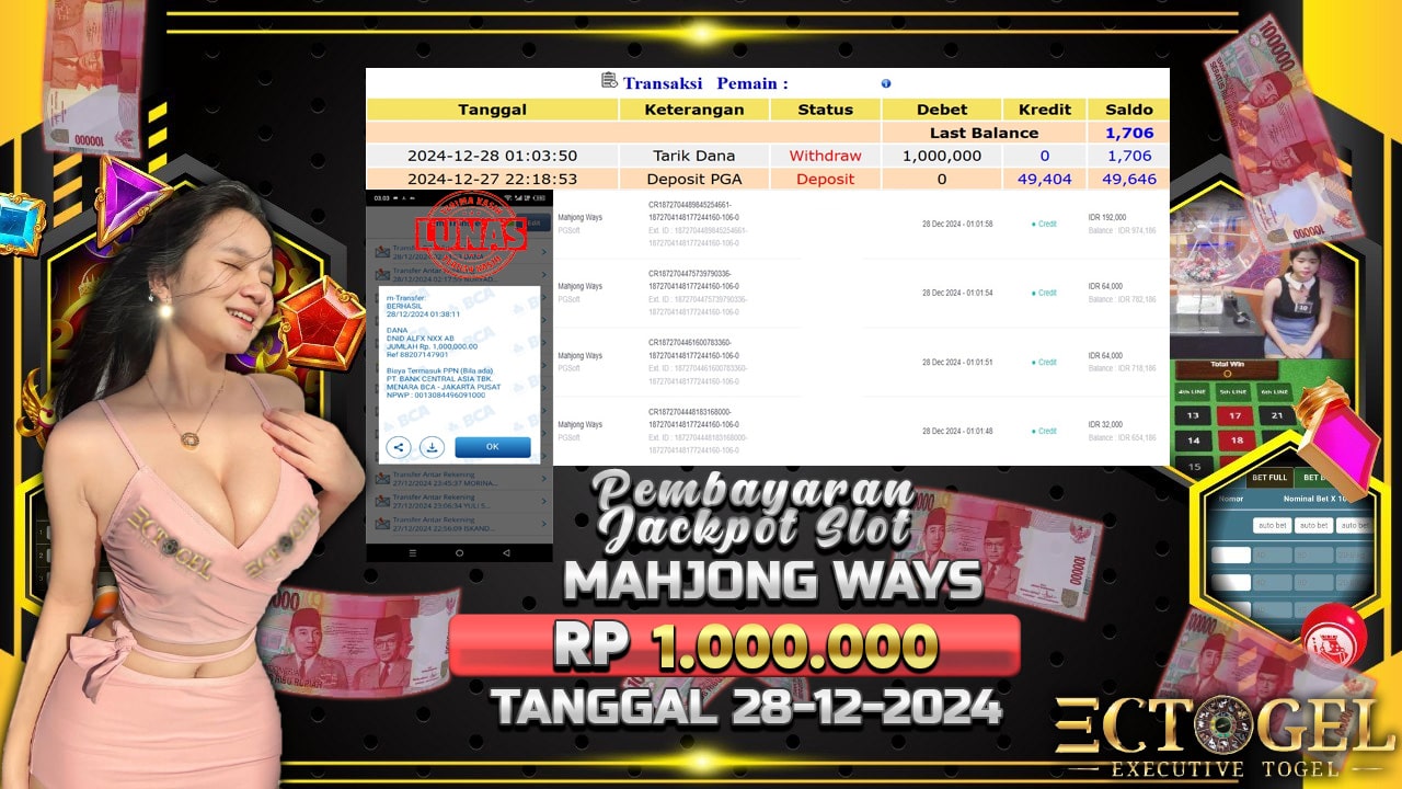 BUKTI JACKPOT SLOT MAHJONG WAYS TERPERCAYA DI INDONESIA TGL 28-12-2024