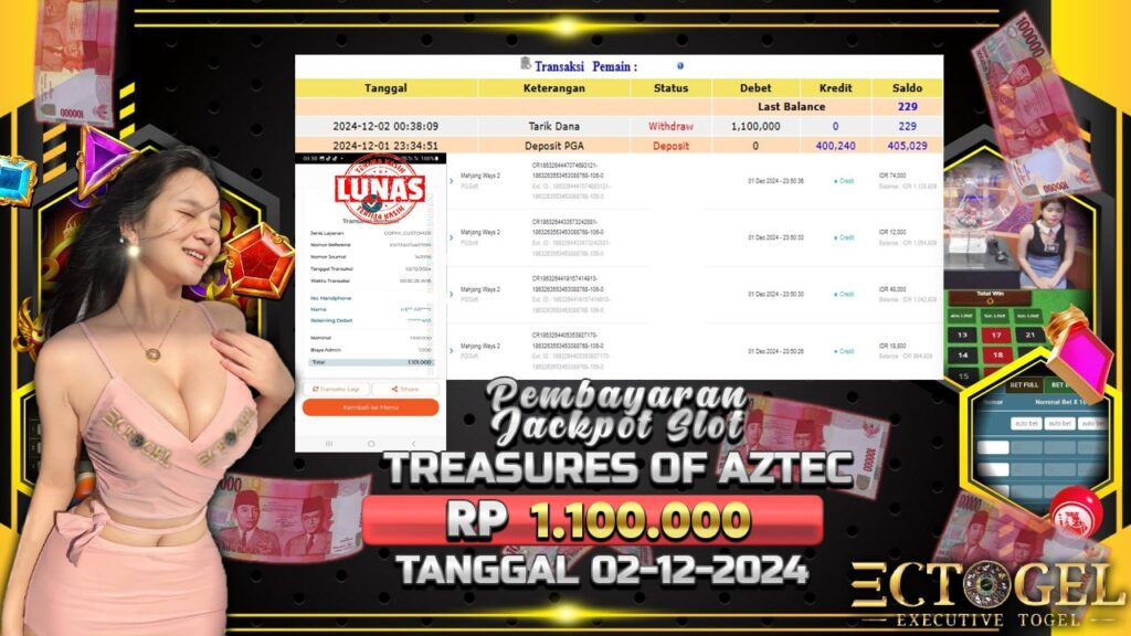 BUKTI JACKPOT SLOT TREASURES OF AZTEC TERPERCAYA DI INDONESIA TGL 02-12-2024