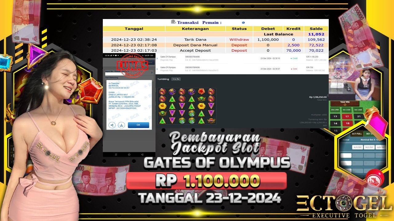 BUKTI JACKPOT SLOT GATES OF OLYMPUS TERPERCAYA DI INDONESIA TGL 23-12-2024