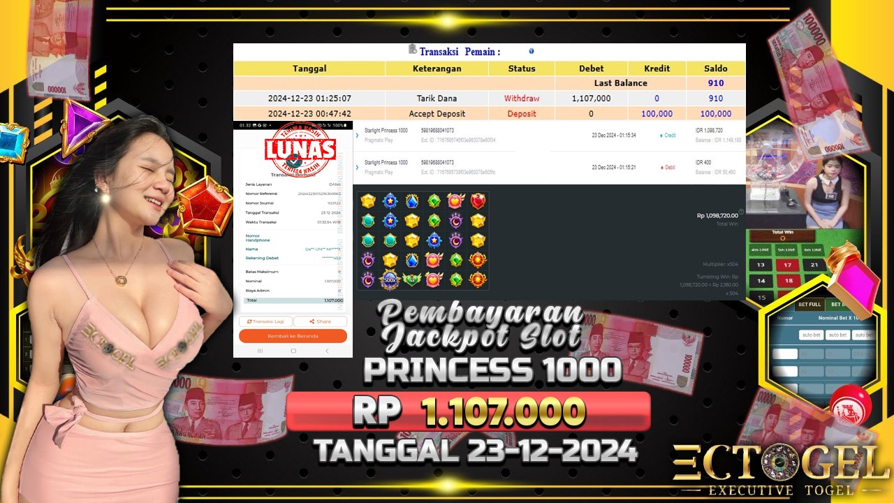 BUKTI JACKPOT SLOT STARLIGHT PRINCESS 1000 TERPERCAYA DI INDONESIA TGL 23-12-2024