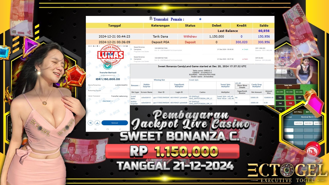 BUKTI JACKPOT SWEET BONANZA CANDYLAND TERPERCAYA DI INDONESIA TGL 21-12-2024