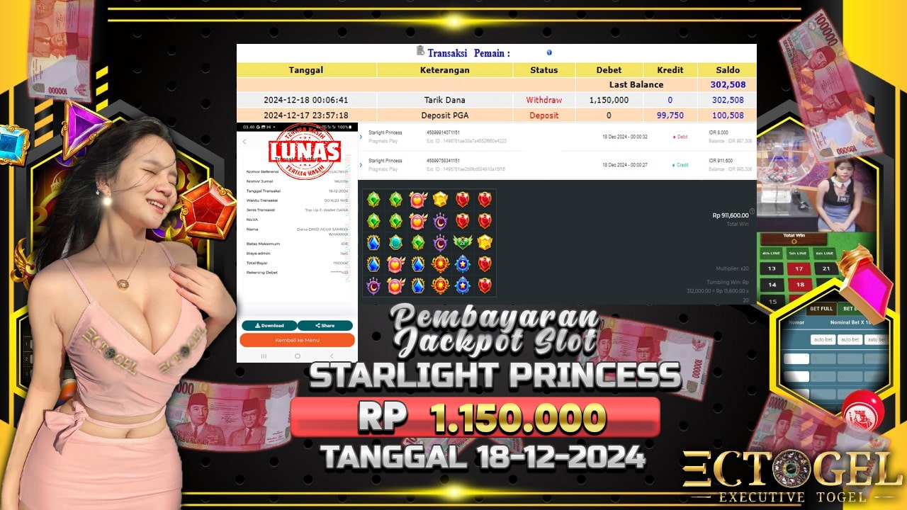 BUKTI JACKPOT SLOT STARLIGHT PRINCESS TERPERCAYA DI INDONESIA TGL 18-12-2024