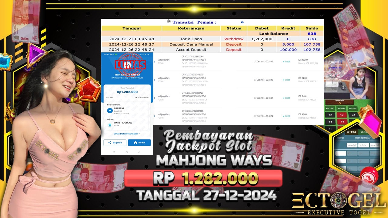 BUKTI JACKPOT SLOT MAHJONG WAYS TERPERCAYA DI INDONESIA TGL 27-12-2024