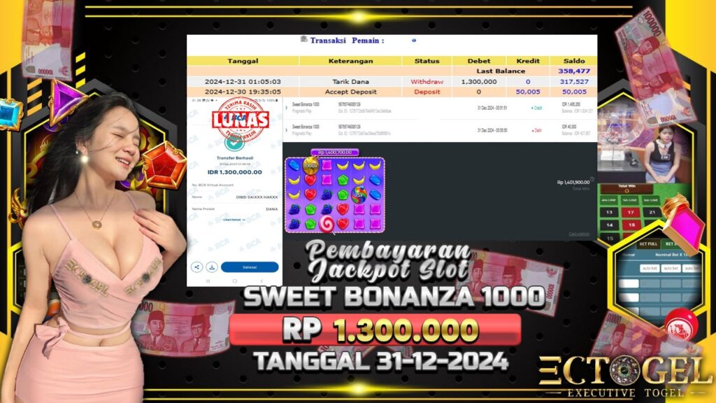 BUKTI JACKPOT SLOT SWEET BONANZA 1000 TERPERCAYA DI INDONESIA TGL 31-12-2024