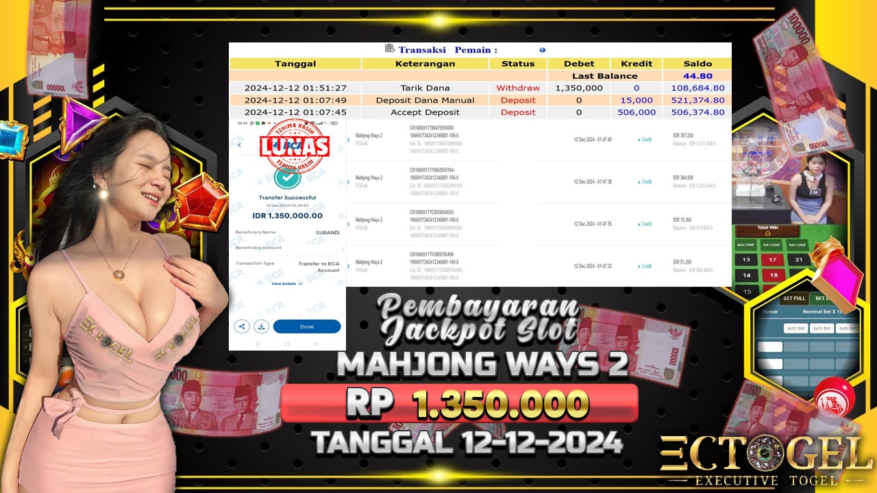 BUKTI JACKPOT SLOT MAHJONG WAYS TERPERCAYA DI INDONESIA TGL 12-12-2024