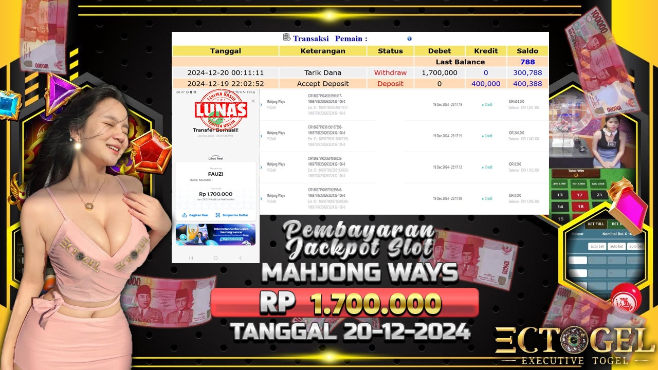 BUKTI JACKPOT SLOT MAHJONG WAYS TERPERCAYA DI INDONESIA TGL 20-12-2024