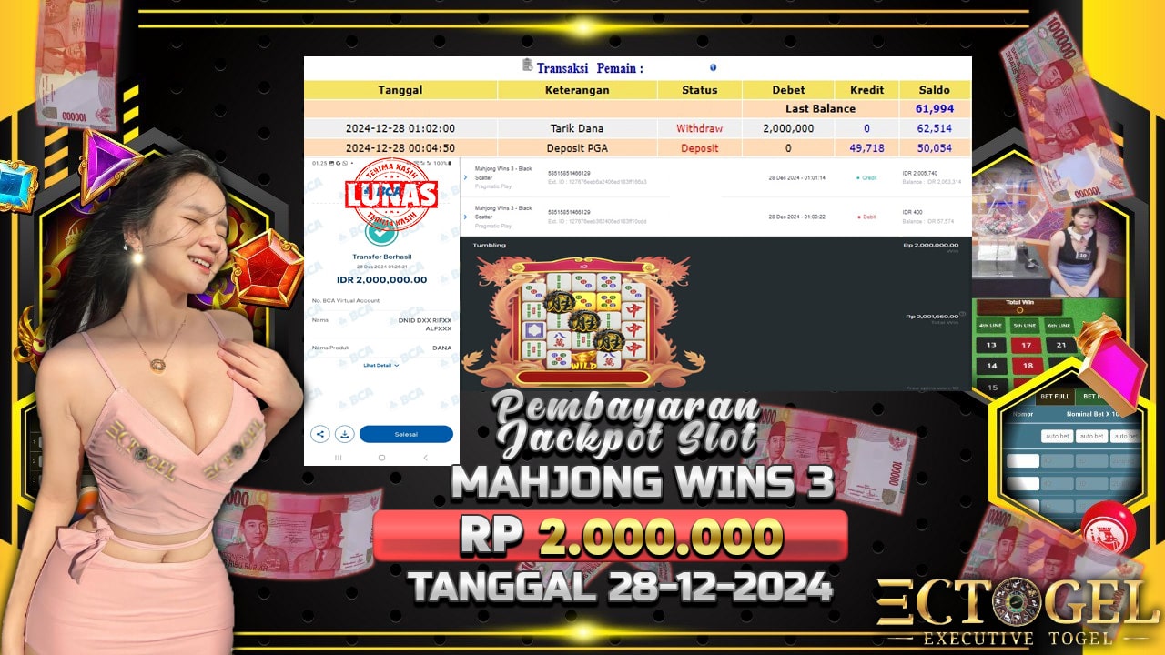 BUKTI JACKPOT SLOT MAHJONG WINS 3 TERPERCAYA DI INDONESIA TGL 28-12-2024