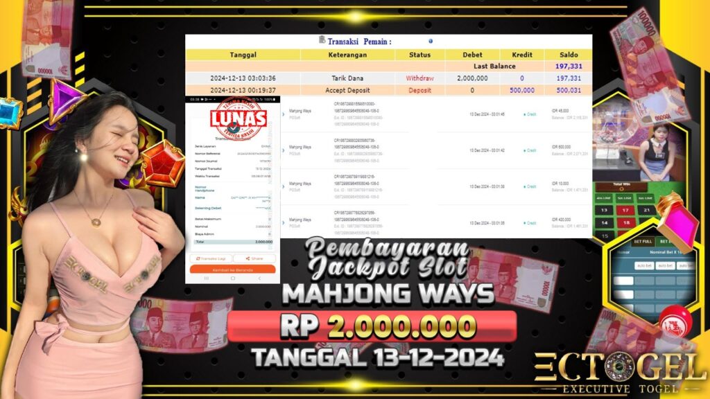 BUKTI JACKPOT SLOT MAHJONG WAYS TERPERCAYA DI INDONESIA TGL 13-12-2024