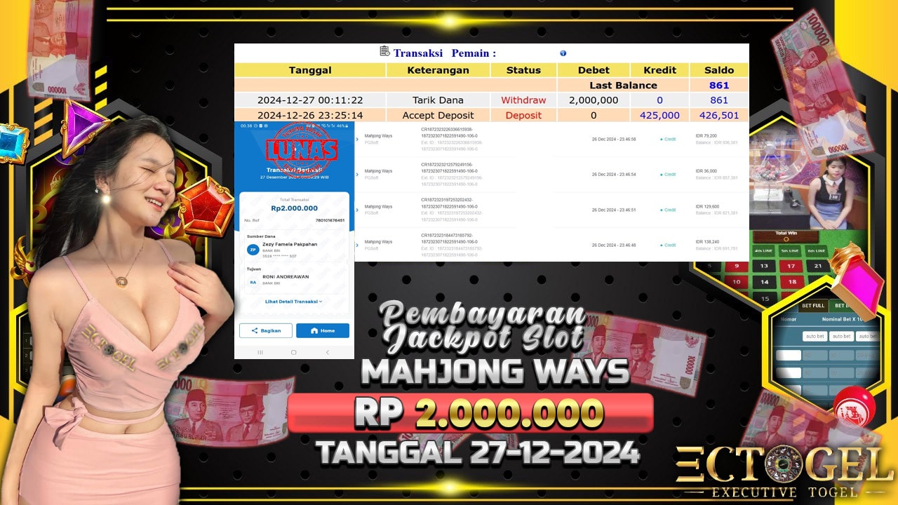 BUKTI JACKPOT SLOT MAHJONG WAYS TERPERCAYA DI INDONESIA TGL 27-12-2024