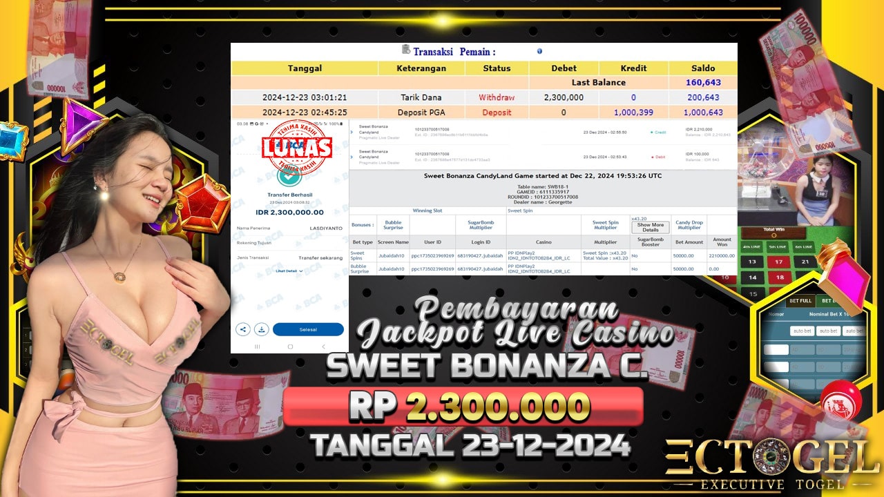 BUKTI JACKPOT SWEET BONANZA CANDYLAND TERPERCAYA DI INDONESIA TGL 23-12-2024