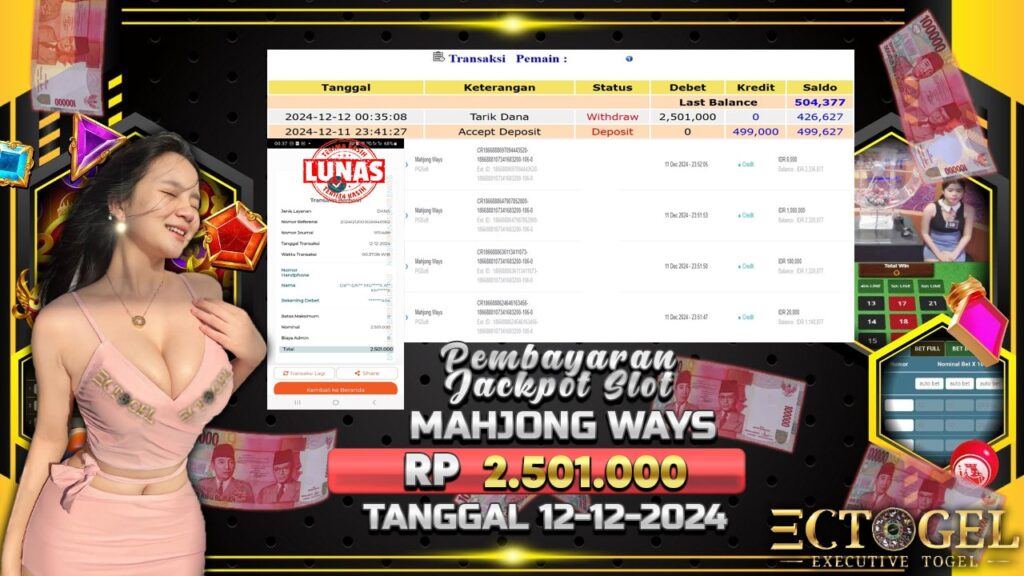 BUKTI JACKPOT SLOT MAHJONG WAYS TERPERCAYA DI INDONESIA TGL 12-12-2024