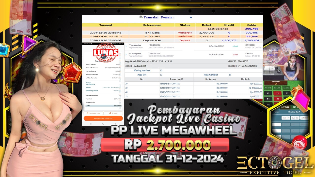 BUKTI JACKPOT PP LIVE MEGAWHEEL TERPERCAYA DI INDONESIA TGL 31-12-2024