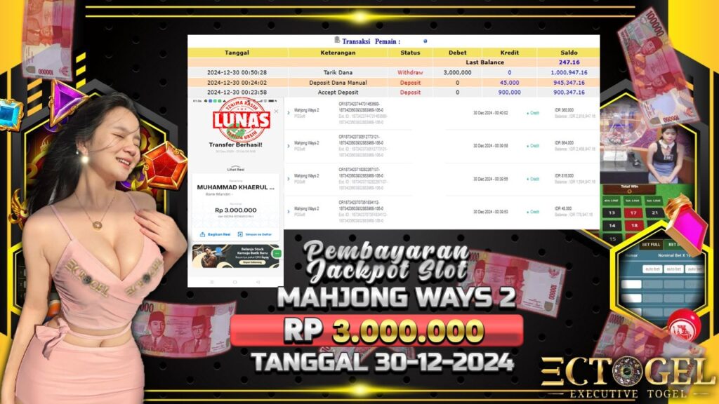 BUKTI JACKPOT SLOT MAHJONG WAYS 2 TERPERCAYA DI INDONESIA TGL 30-12-2024