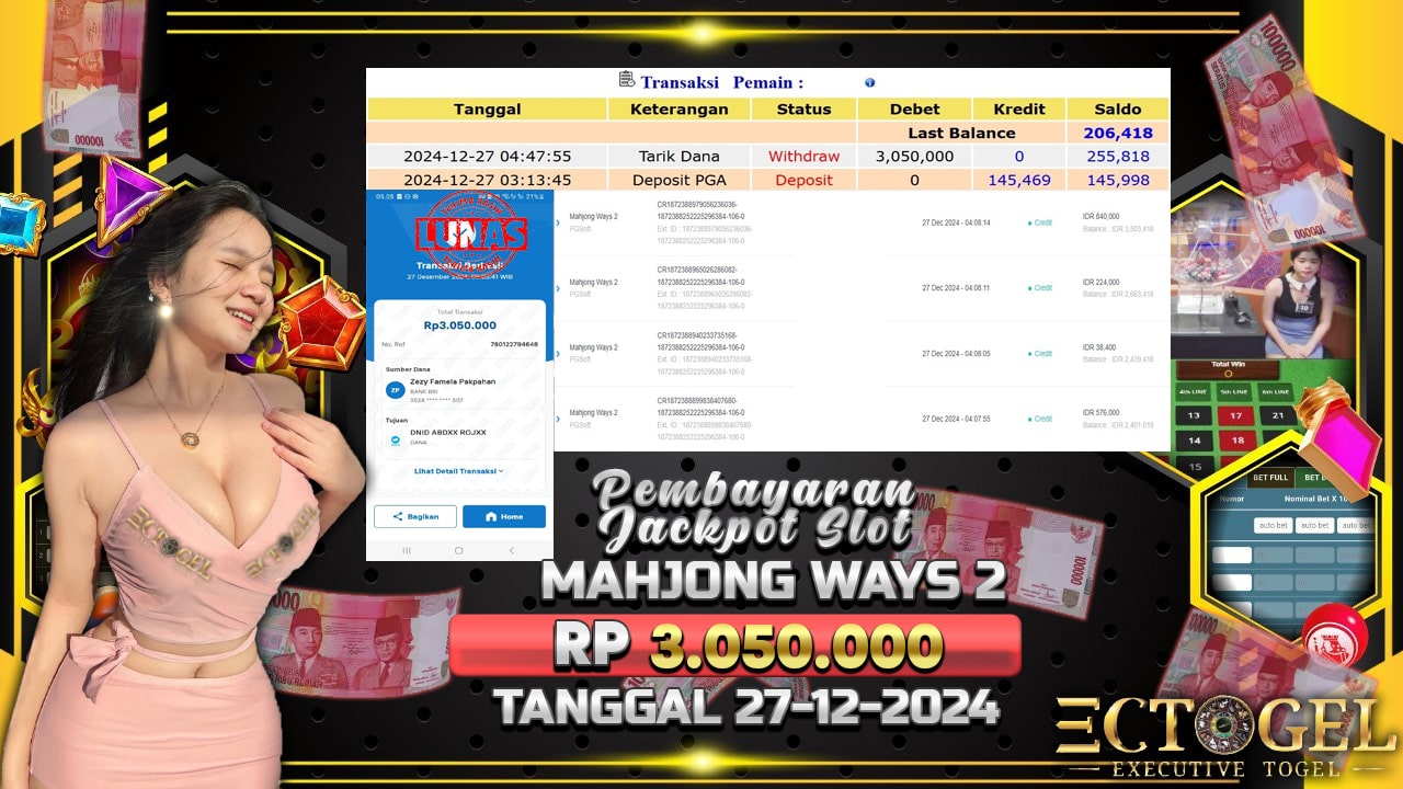 BUKTI JACKPOT SLOT MAHJONG WAYS 2 TERPERCAYA DI INDONESIA TGL 27-12-2024