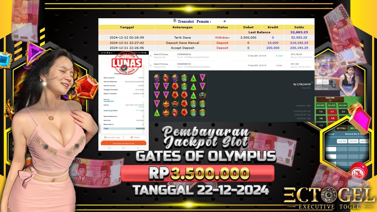 BUKTI JACKPOT SLOT GATES OF OLYMPUS TERPERCAYA DI INDONESIA TGL 22-12-2024