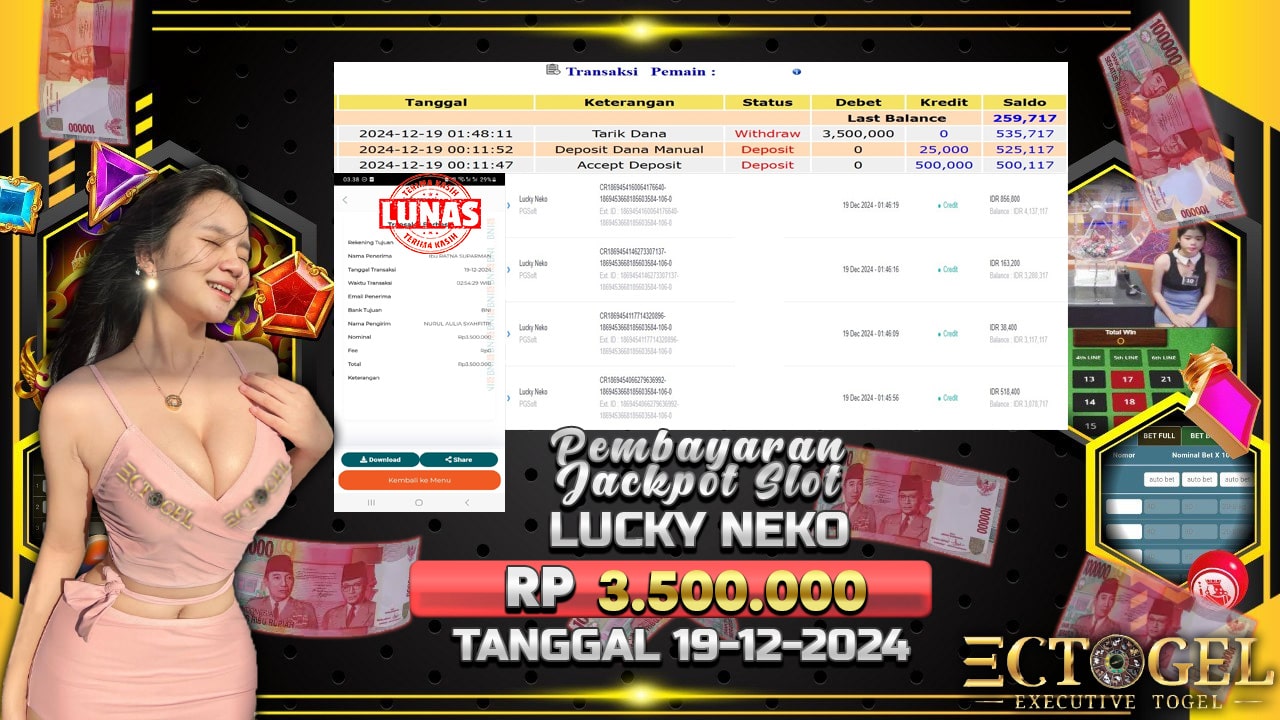 BUKTI JACKPOT SLOT LUCKY NEKO TERPERCAYA DI INDONESIA TGL 19-12-2024