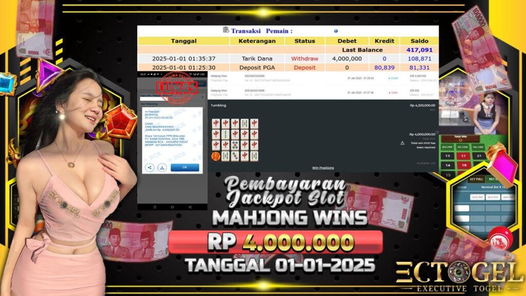 BUKTI JACKPOT SLOT MAHJONG WINS TERPERCAYA DI INDONESIA TGL 01-01-2025