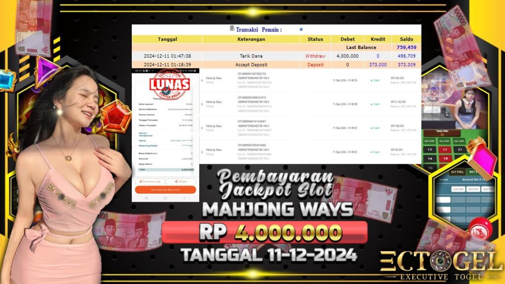 BUKTI JACKPOT SLOT MAHJONG WAYS TERPERCAYA DI INDONESIA TGL 11-12-2024