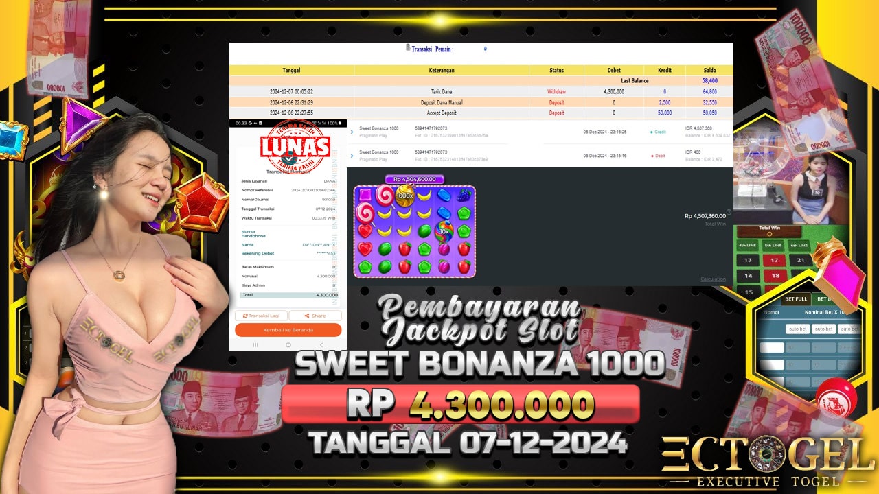 BUKTI JACKPOT SLOT SWEET BONANZA 1000 TERPERCAYA DI INDONESIA TGL 07-12-2024