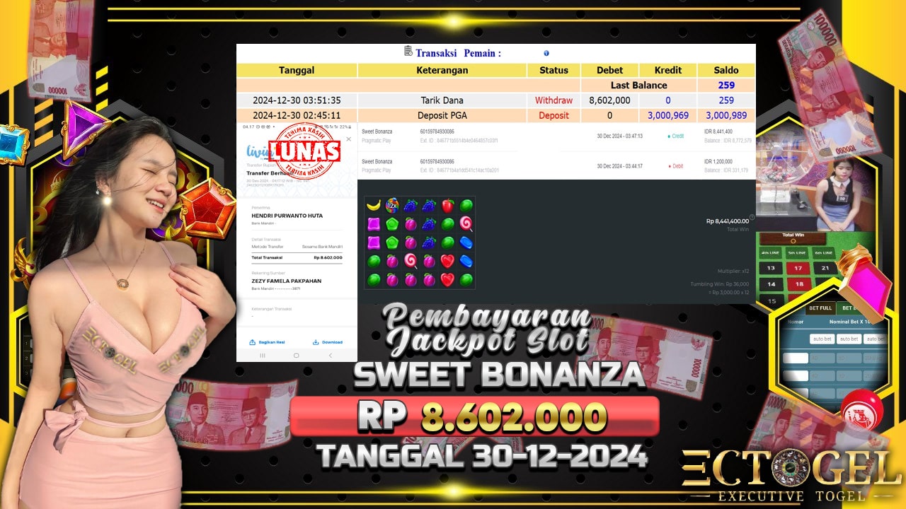 BUKTI JACKPOT SLOT SWEET BONANZA TERPERCAYA DI INDONESIA TGL 30-12-2024