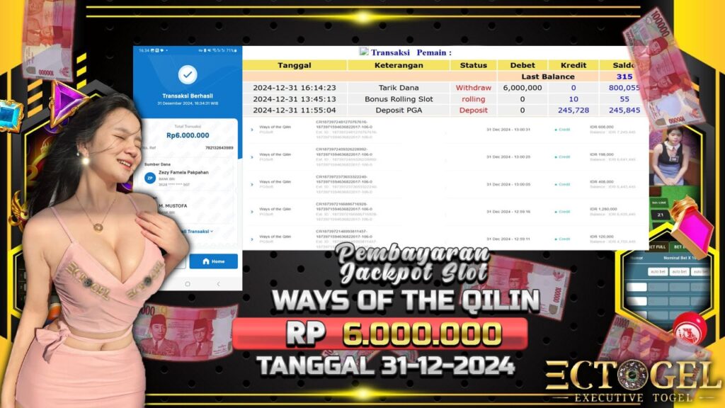 BUKTI JACKPOT SLOT WAYS OF THE QILIN TERPERCAYA DI INDONESIA TGL 31-12-2024