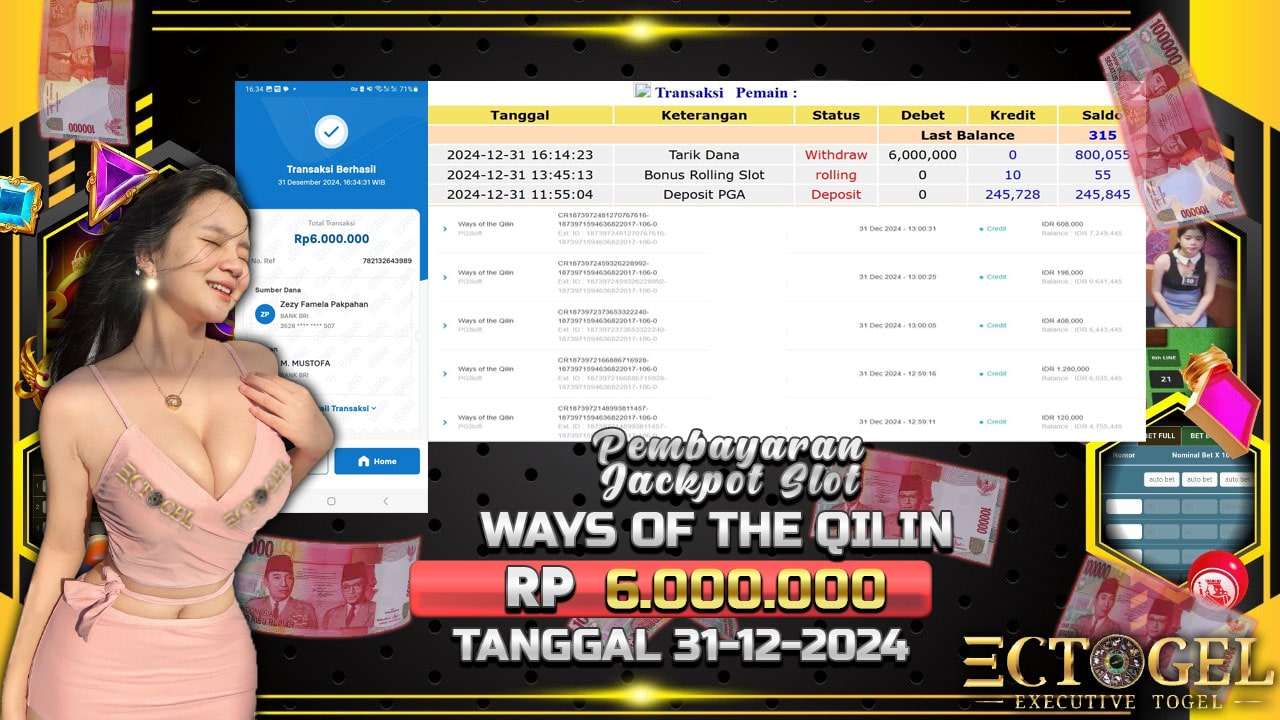 BUKTI JACKPOT SLOT WAYS OF THE QILIN TERPERCAYA DI INDONESIA TGL 31-12-2024