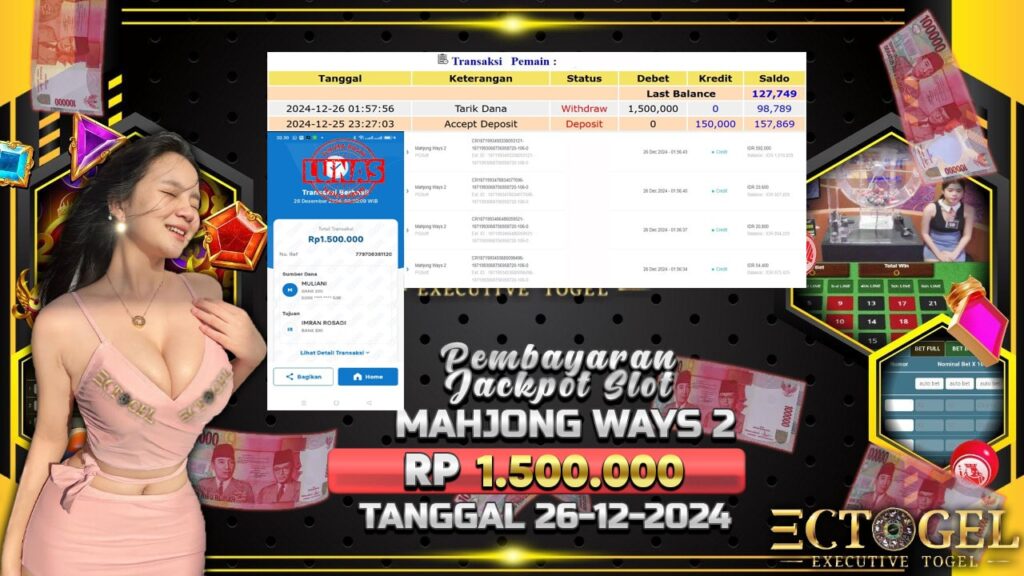 BUKTI JACKPOT SLOT MAHJONG WAYS 2 TERPERCAYA DI INDONESIA TGL 26-12-2024