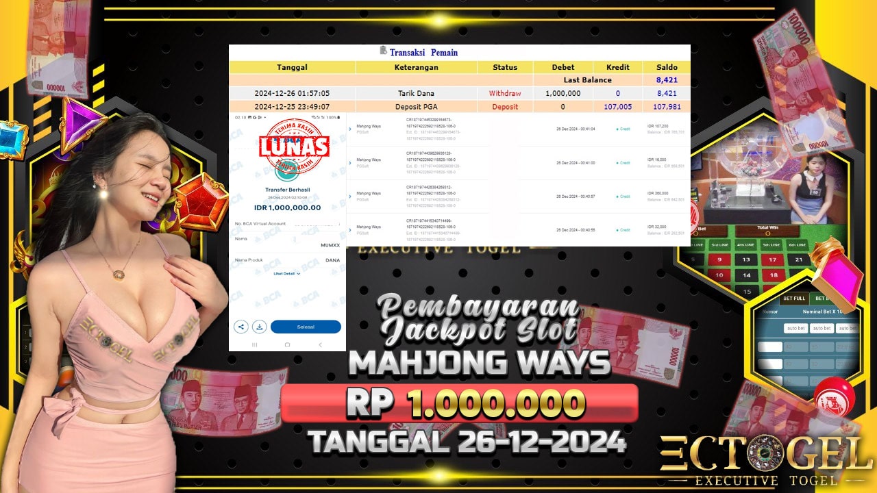 BUKTI JACKPOT SLOT MAHJONG WAYS TERPERCAYA DI INDONESIA TGL 26-12-2024