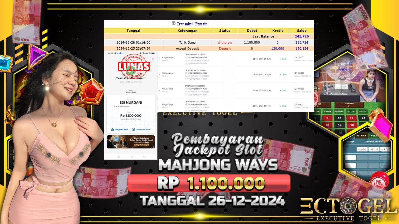 BUKTI JACKPOT SLOT MAHJONG WAYS TERPERCAYA DI INDONESIA TGL 26-12-2024