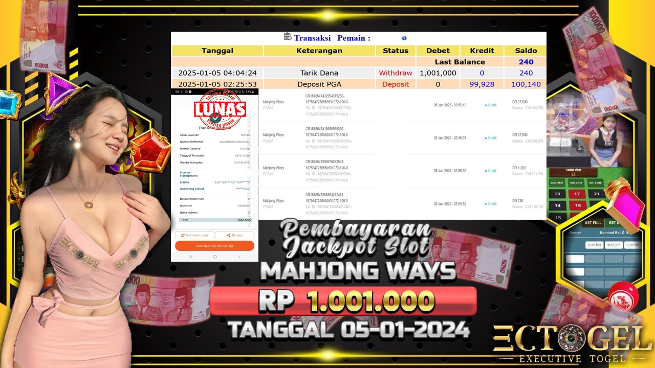 BUKTI JACKPOT SLOT MAHJONG WAYS TERPERCAYA DI INDONESIA TGL 05-01-2025