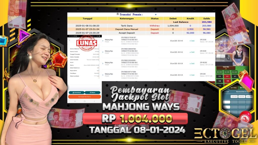 BUKTI JACKPOT SLOT MAHJONG WAYS TERPERCAYA DI INDONESIA TGL 08-01-2025