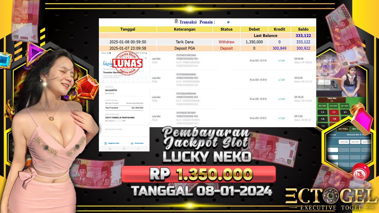 BUKTI JACKPOT SLOT LUCKY NEKO TERPERCAYA DI INDONESIA TGL 08-01-2025