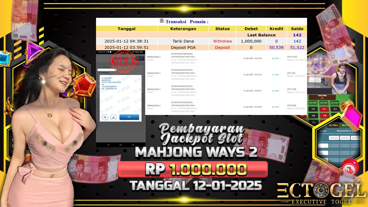 BUKTI JACKPOT SLOT MAHJONG WAYS 2 TERPERCAYA DI INDONESIA TGL 12-01-2025