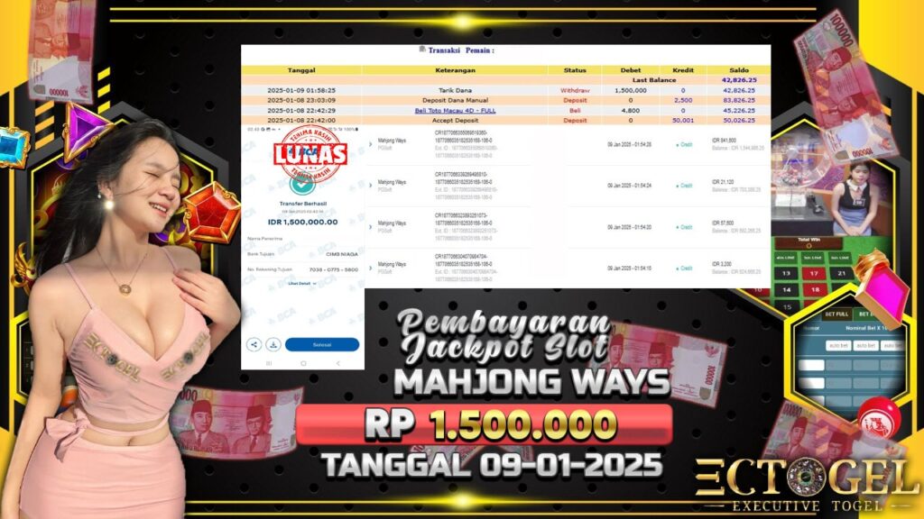 BUKTI JACKPOT SLOT MAHJONG WAYS TERPERCAYA DI INDONESIA TGL 09-01-2025