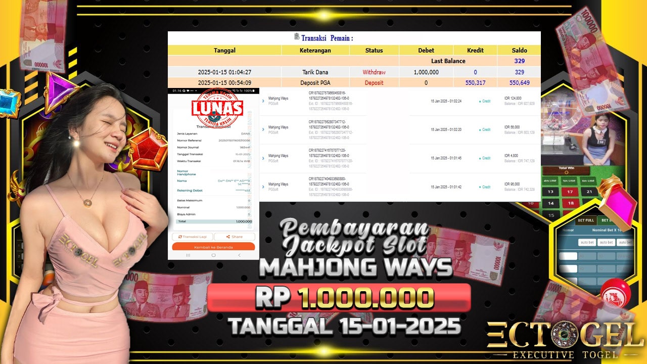 BUKTI JACKPOT SLOT MAHJONG WAYS TERPERCAYA DI INDONESIA TGL 15-01-2025