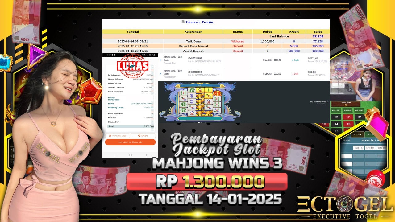 BUKTI JACKPOT SLOT MAHJONG WINS 3 TERPERCAYA DI INDONESIA TGL 14-01-2025